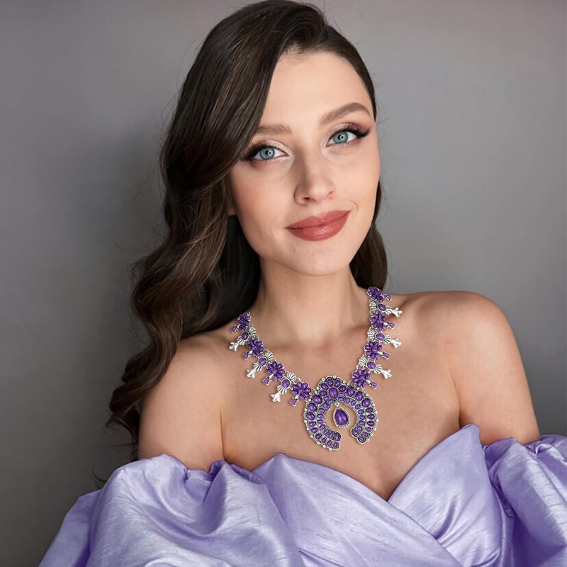Flyonce Bohemian Turquoise Collar Necklace, Art Deco Flower Costume Statement Necklace for Women - Image 3